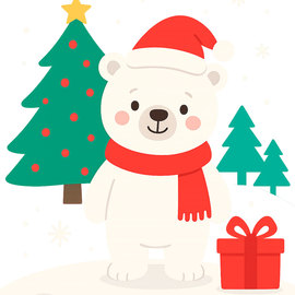 Orso bianco con abete verde