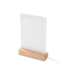 Lampada in plexiglas rettangolare , base in legno .
